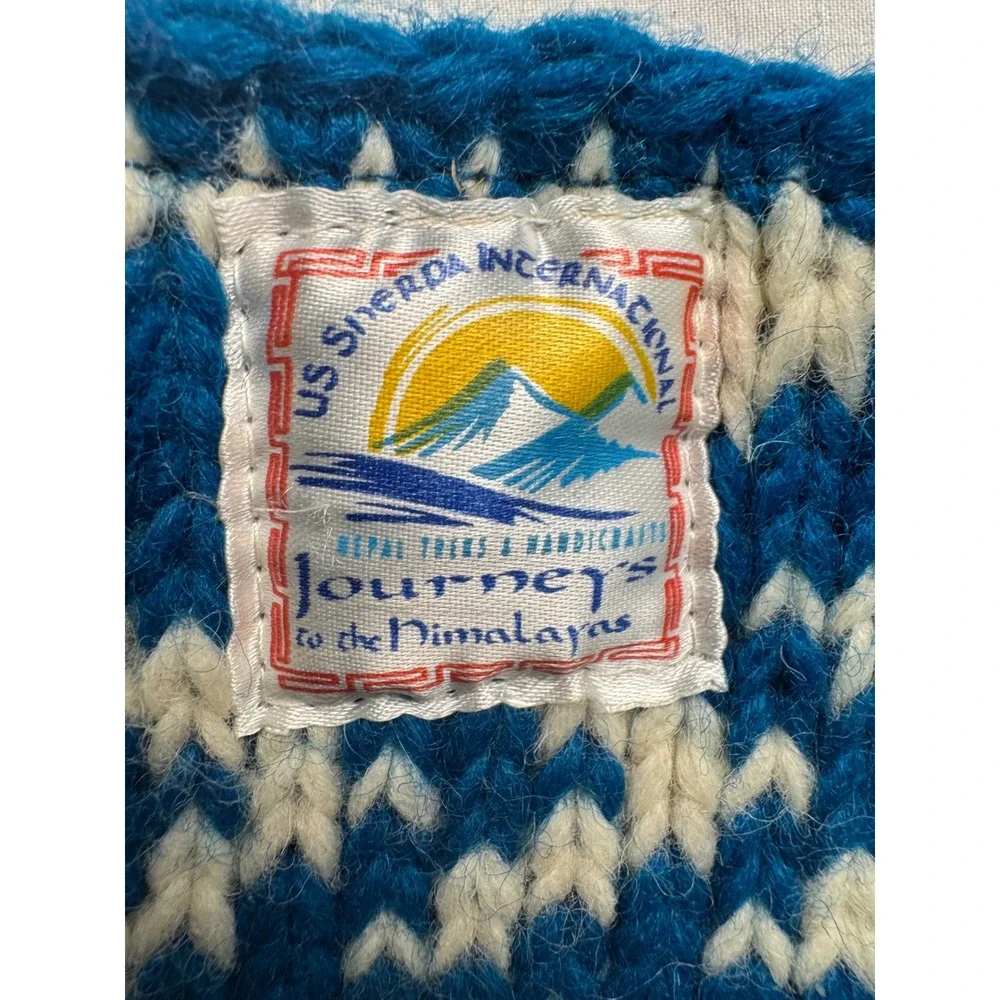 US Sherpa International Wool Fleece Lined Headband Blue Knit Nepal Ear Warmer